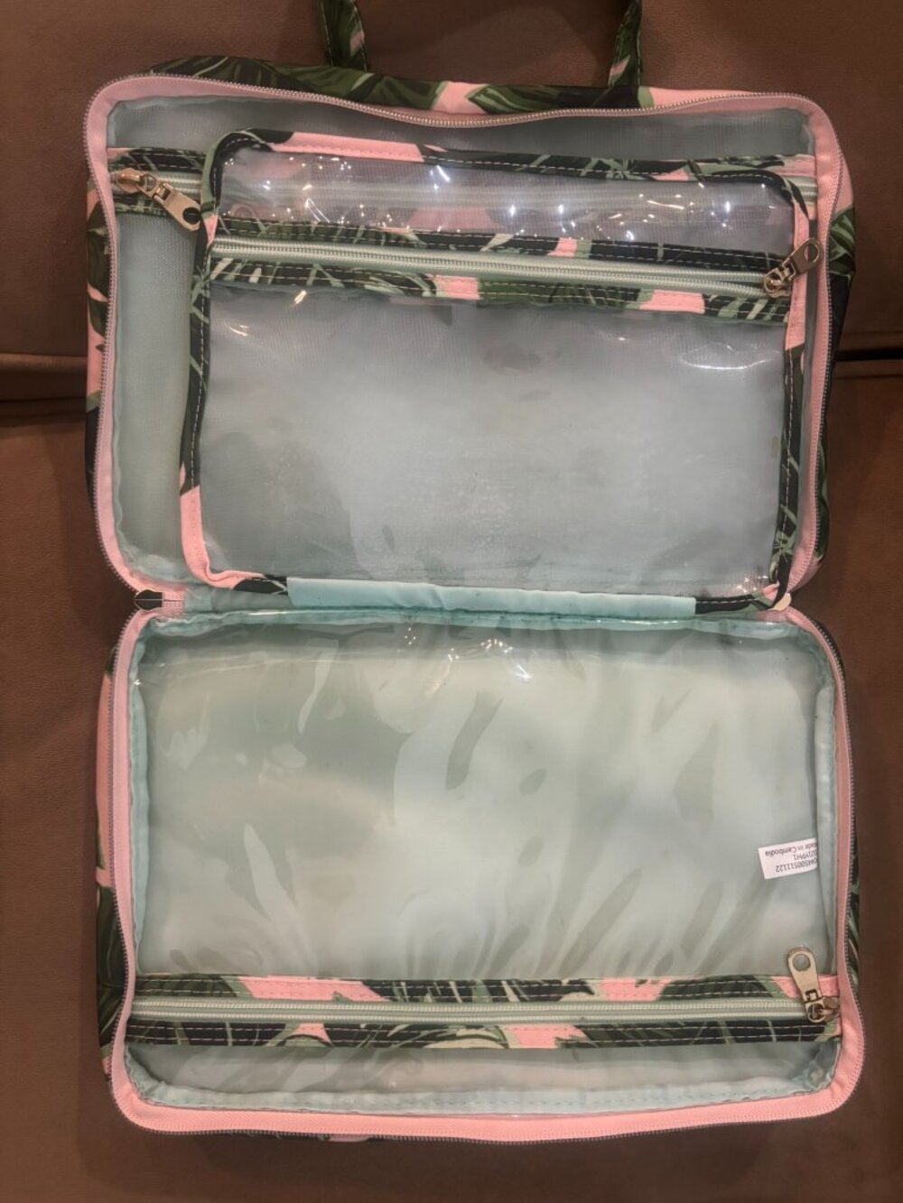 Sophia Joy Four Compartment Palm Leaf Travel Zippered Cosmetic Toiletry Bag